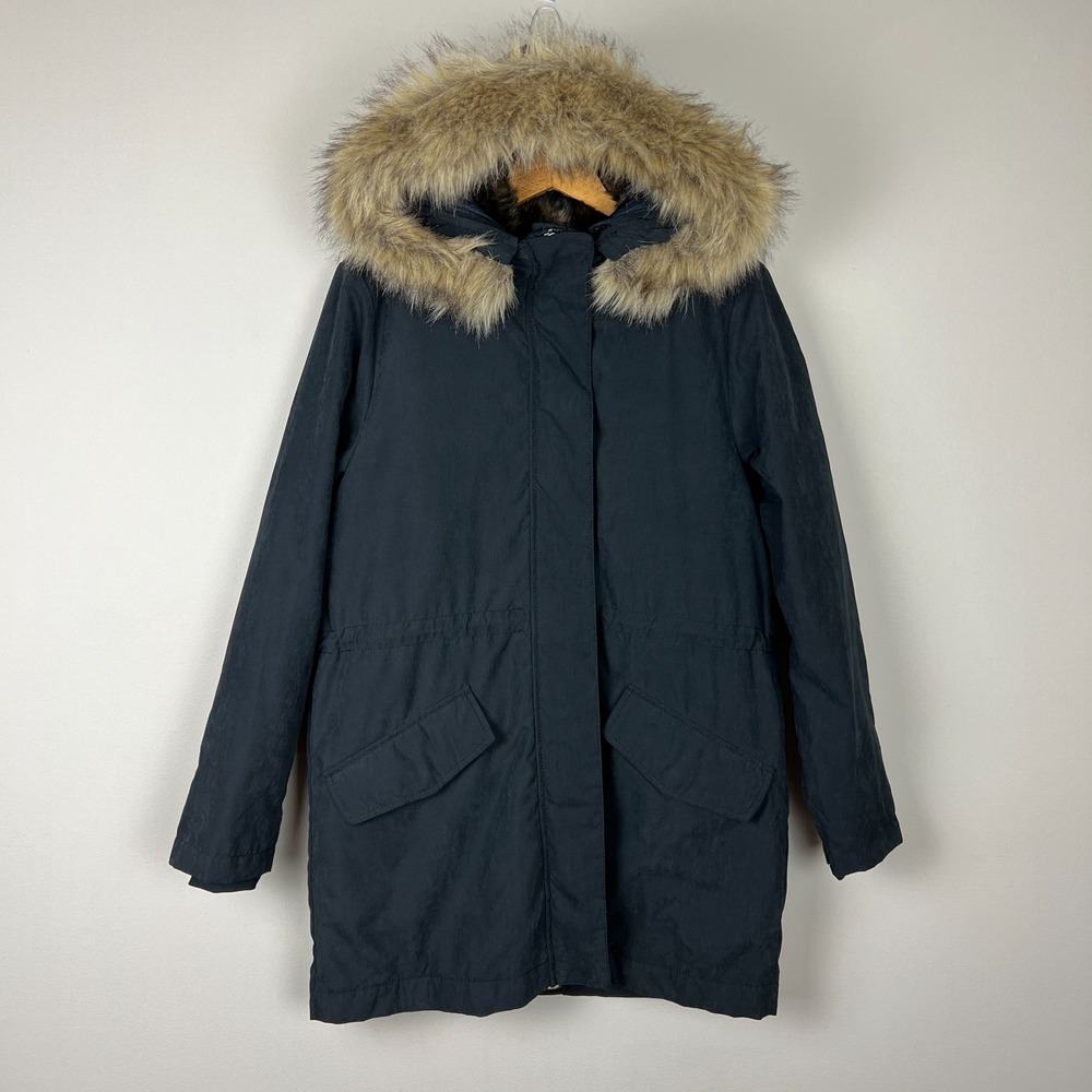 Abercrombie & Fitch Parka Jacket Womens Small Black Faux Fur Lined Hooded Winter - Picture 3 of 16